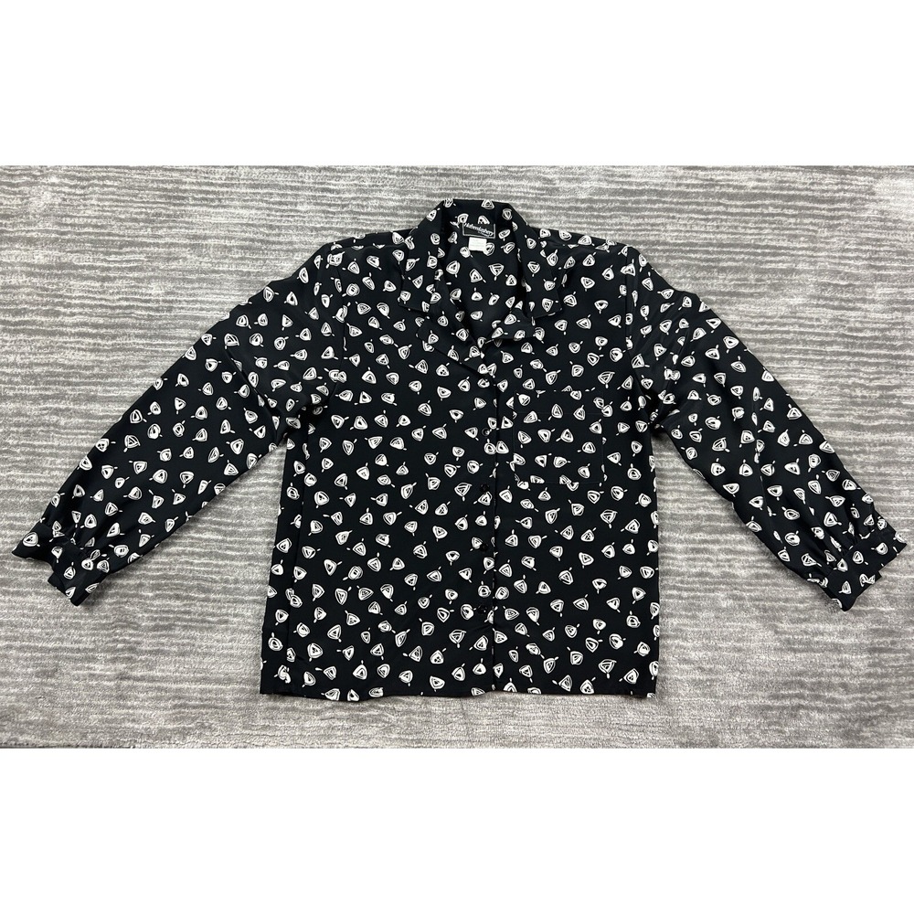 Haberdashery Button Down Womens 10 Black White Geometric Abstract Blouse‎ Pocket